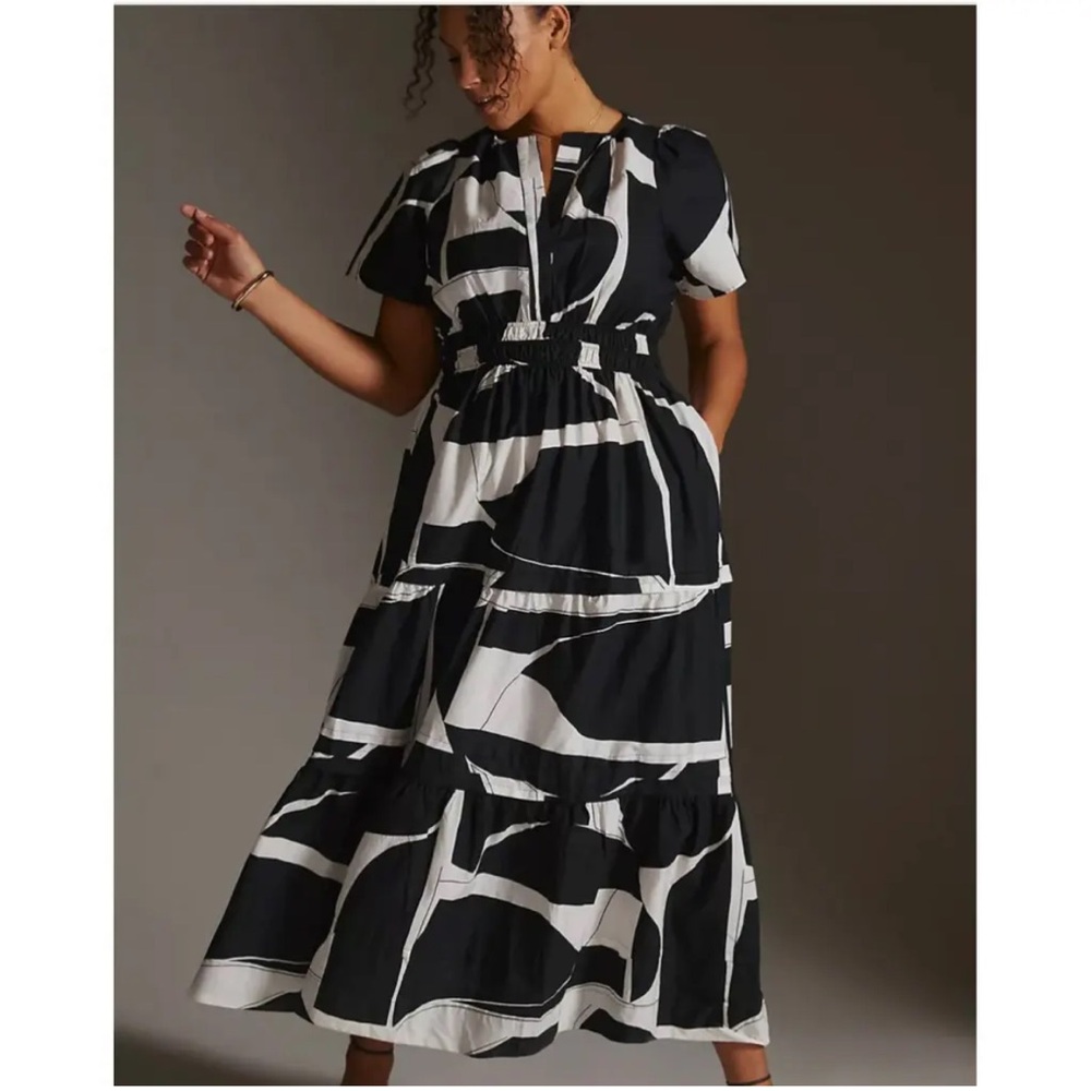 Maeve Black and Cream Graphic Print Dress